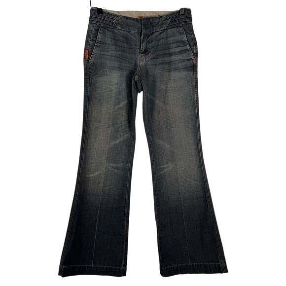 7 For All Mankind DOJO Women's Blue 100% Cotton Low Rise Wide Flare Leg Jeans 26 - Picture 1 of 9